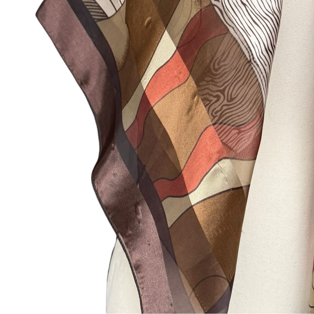 Vintage Picasso Abstract Silk Scarf Brown Earth Tones Large Semi Sheer Abstract - Picture 7 of 9